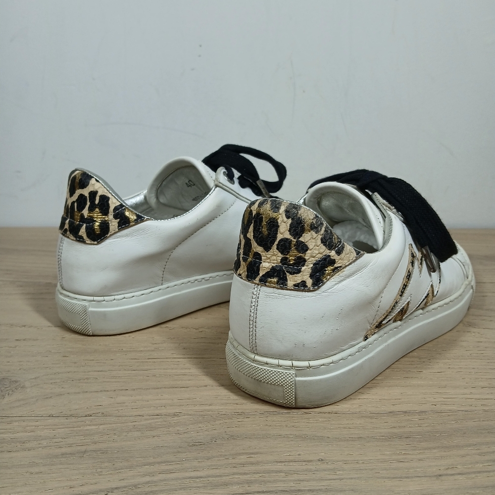 Zadig & Voltaire Paris White Leathe Leopard Print Low Top Sneakers 1597 - Picture 7 of 14